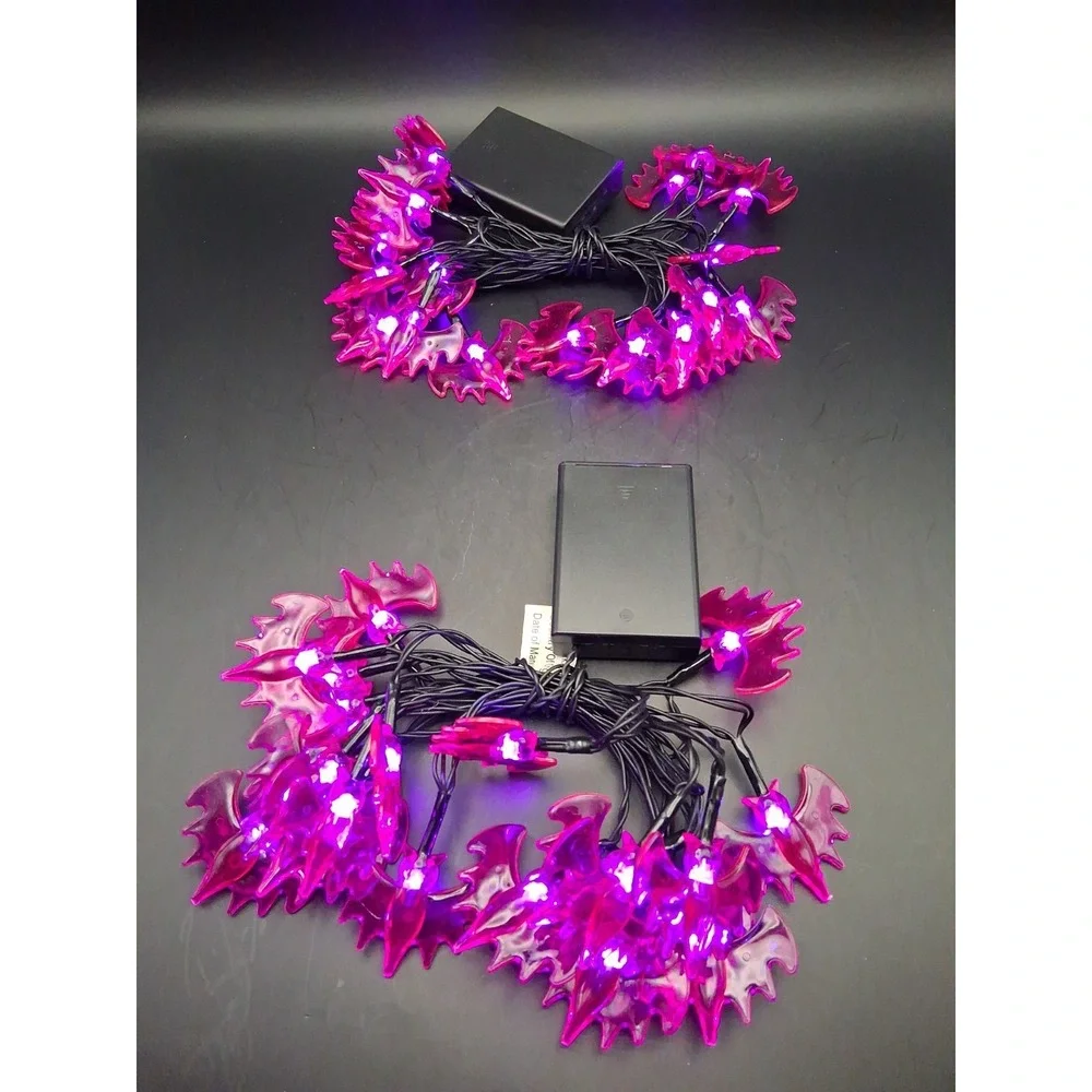 2 Sets Halloween PURPLE BATS String Lights 20 Lights EACH-Battery Operated *READ